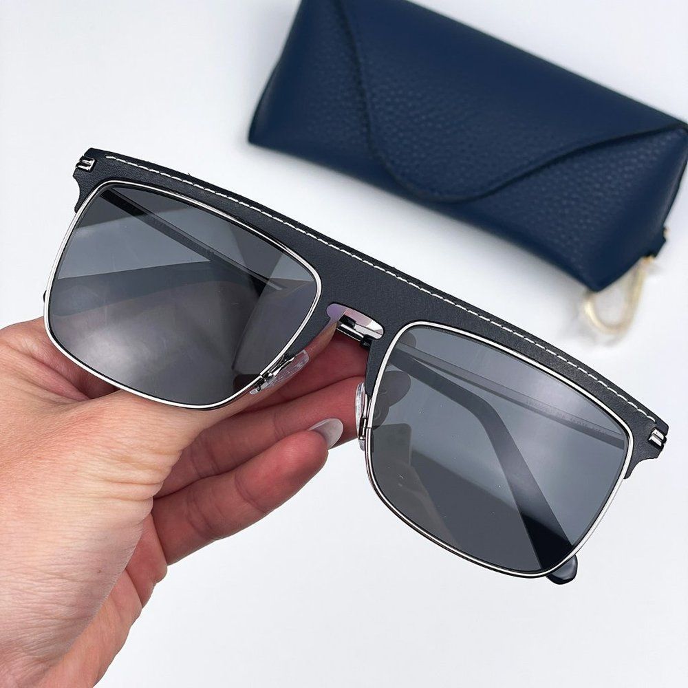 Loewe LW40006U 20A Sunglasses Metal Black Leather Grey Aviator Unisex
